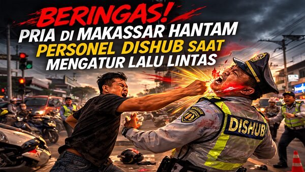 Ganas! Personel Dishub Makassar Dipukul Keras Saat Sedang Mengatur Lalu Lintas