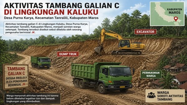 Tambang Galian C di Maros Diduga Tak Terkontrol, Excavator Terus Menggali