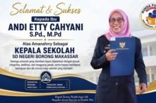 Andi Etty Cahyani, S.Pd., M.Pd. menerima amanah sebagai Kepala Sekolah SD Negeri Borong Makassar.
